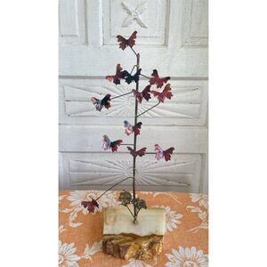 Vintage 1960's Table top Brutalist Metal Butterfly Sculpture Onyx Stone